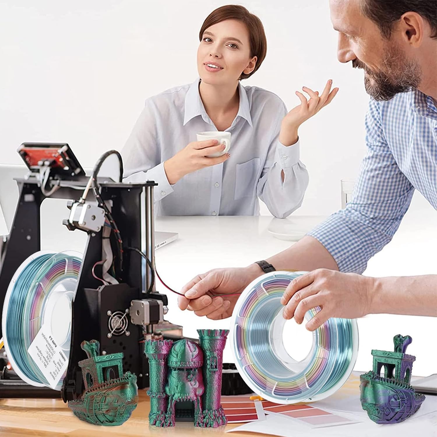 PLA Filament, Shiny Gradient Color 1.75mm 3D Printer Filament for 200g, Consistent Printing for Printers