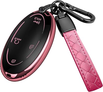 Key Fob Cover with Keychain Soft Full Protection Key Shell Key Case Compatible with Hyundai 2023 2024 2025 Ioniq 6 Grandeur GN7 KONA Smart Key Pink, 5 Buttons