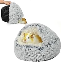 lounginglife Doughnut Guinea Pig Bed with Hooded Cover - Washable Soft Plush Hideout for Hamsters Rabbits Bunnies (Grey)