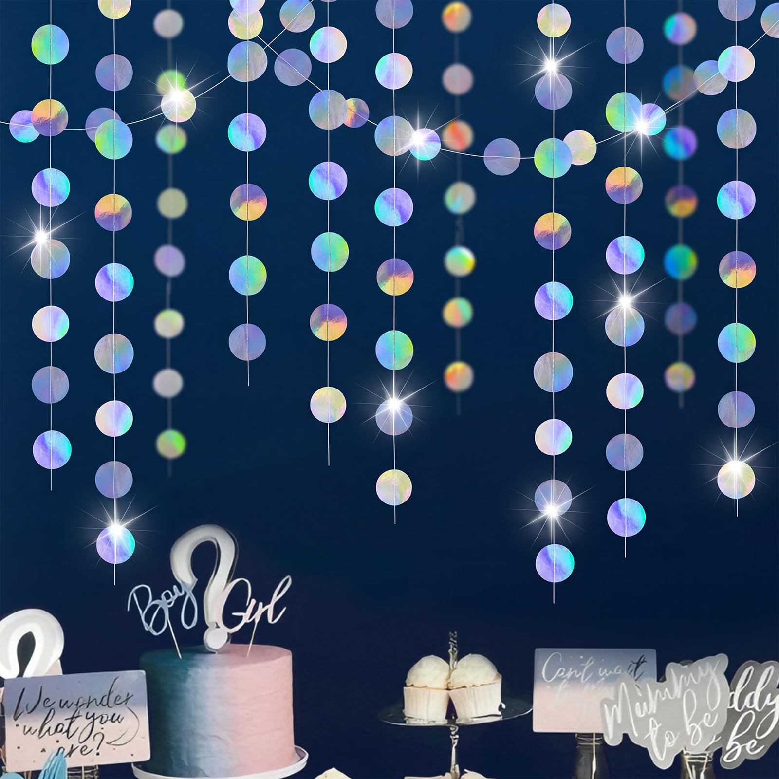 52 Ft Bunt Iridescent Glitzer Papier Circle Dots Garland, 4Stück Runde Girlande, Hängende Papier Girlande, für Geburtstage Silvester Karneval Jubiläen Hochzeiten Dekoration