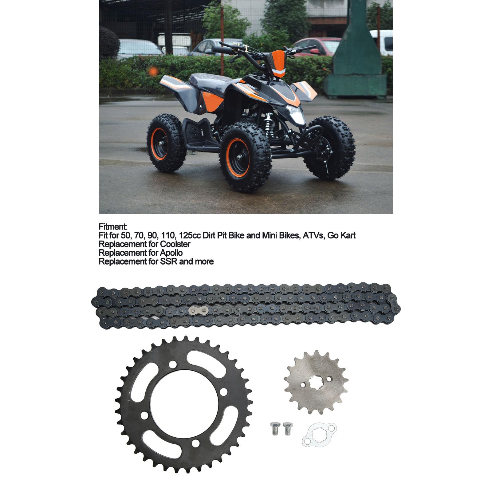 Kit De Pignon De Chaîne, Ensemble De Pignon Avant Arrière, Chaîne 420 155 Mm 37T Avant 420 17T Pignon Arrière Universel pour 50 CC à 125 CC Dirt Mini Bikes ATV Go Kart