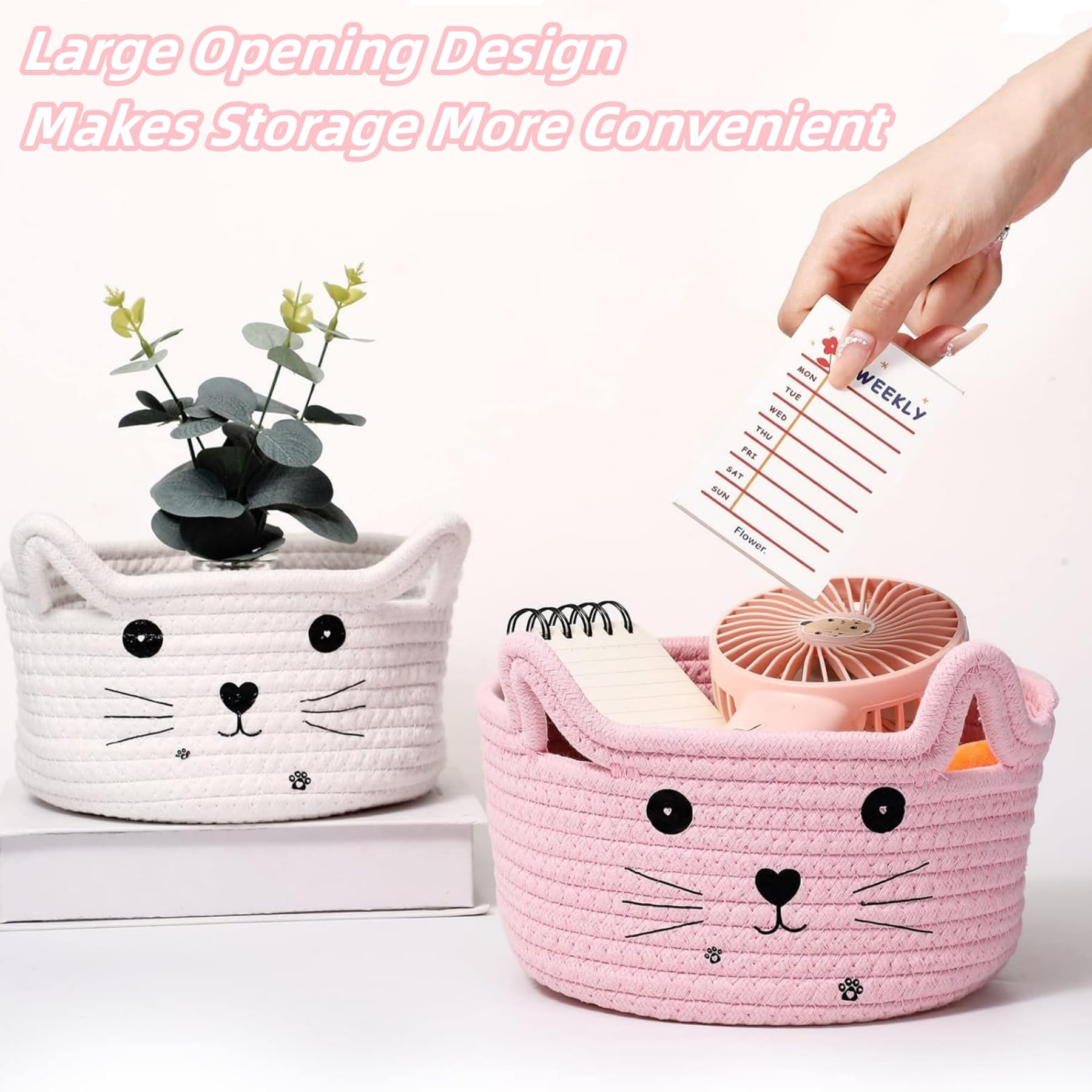 Tokaneit Joli Panier de Rangement Tissé en Forme D'animal, Panier en Corde de Coton Mignon, Panier de Rangement Tressé en Coton, Convient pour Le Rangement de La Chambre et du Salon (Rose)