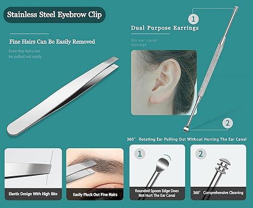 Miniatura 7 de Juego de arte de uñas, kit profesional de arte de uñas, kit de cuidado de uñas 9 en 1, juego de cortaúñas de acero inoxidable, kit de viaje y aseo,