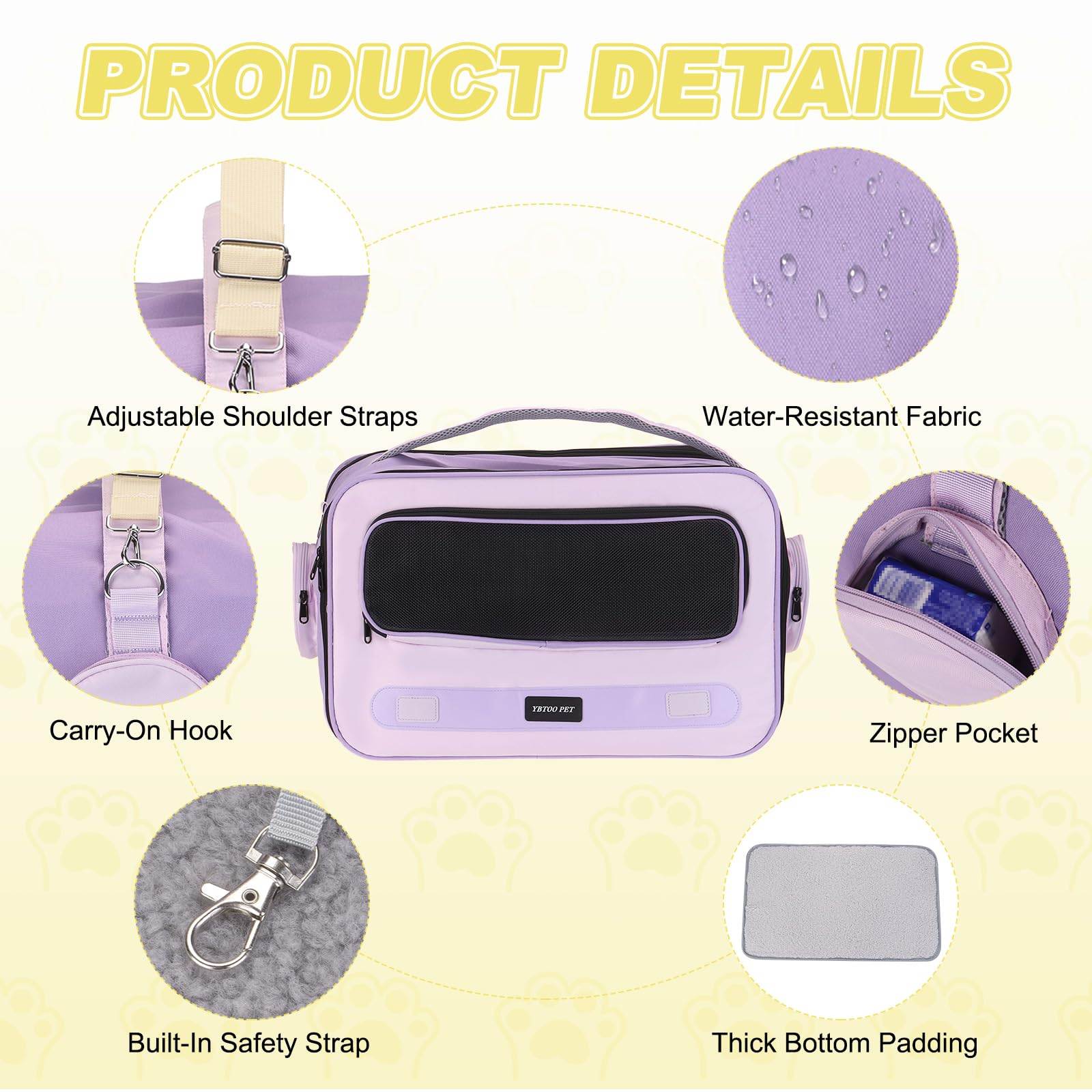 QUARKZMAN Transportín para Gatos para Mascotas, Correa Ajustable para El Hombro, Bolsa Transportadora para Perros Y Gatos Transpirable hasta 14.3 Lbs (Púrpura),