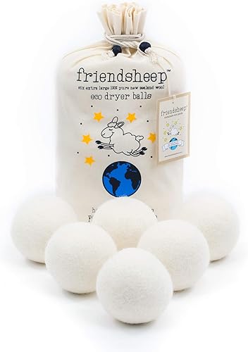 Wool Dryer Balls by Friendsheep 6 Pack XL Organic Premium Reusable Cruelty Free Handmade Fair Trade No Lint Fabric Softener White -Creamy White