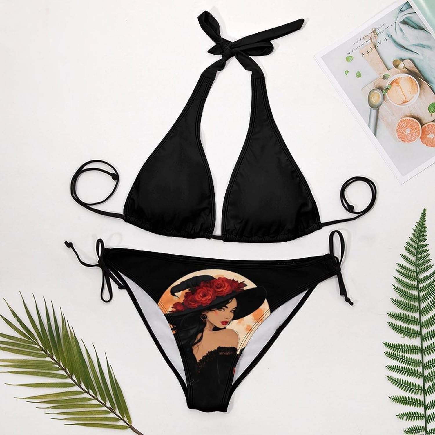 Beautiful Halloween Witch1 Novelty Women's 2 Piece String Bikini Set Swimsuits Bathing Suit Swimwear