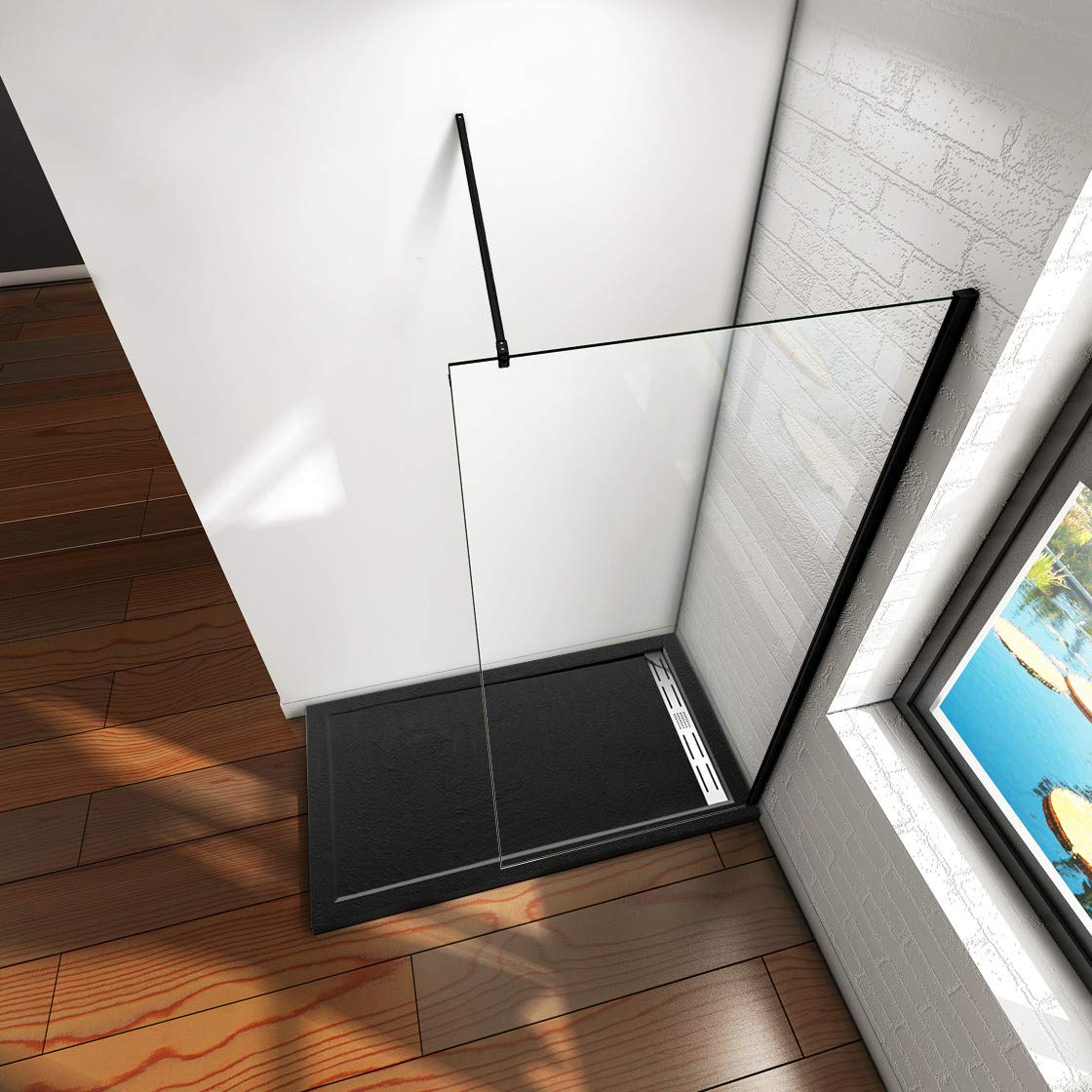 Aica Sanitär 100 x 200cm Duschwand Duschtrennwand 8mm Sicherheitsglas Walk in Dusche Schwarze