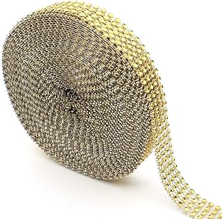 Sponsored Ad - 4 Row 10 Yard Acrylic Rhinestone Dismond Ribbon Roll, Sparkling Diamond Mesh Wrap Roll for Wedding Cakes, B...