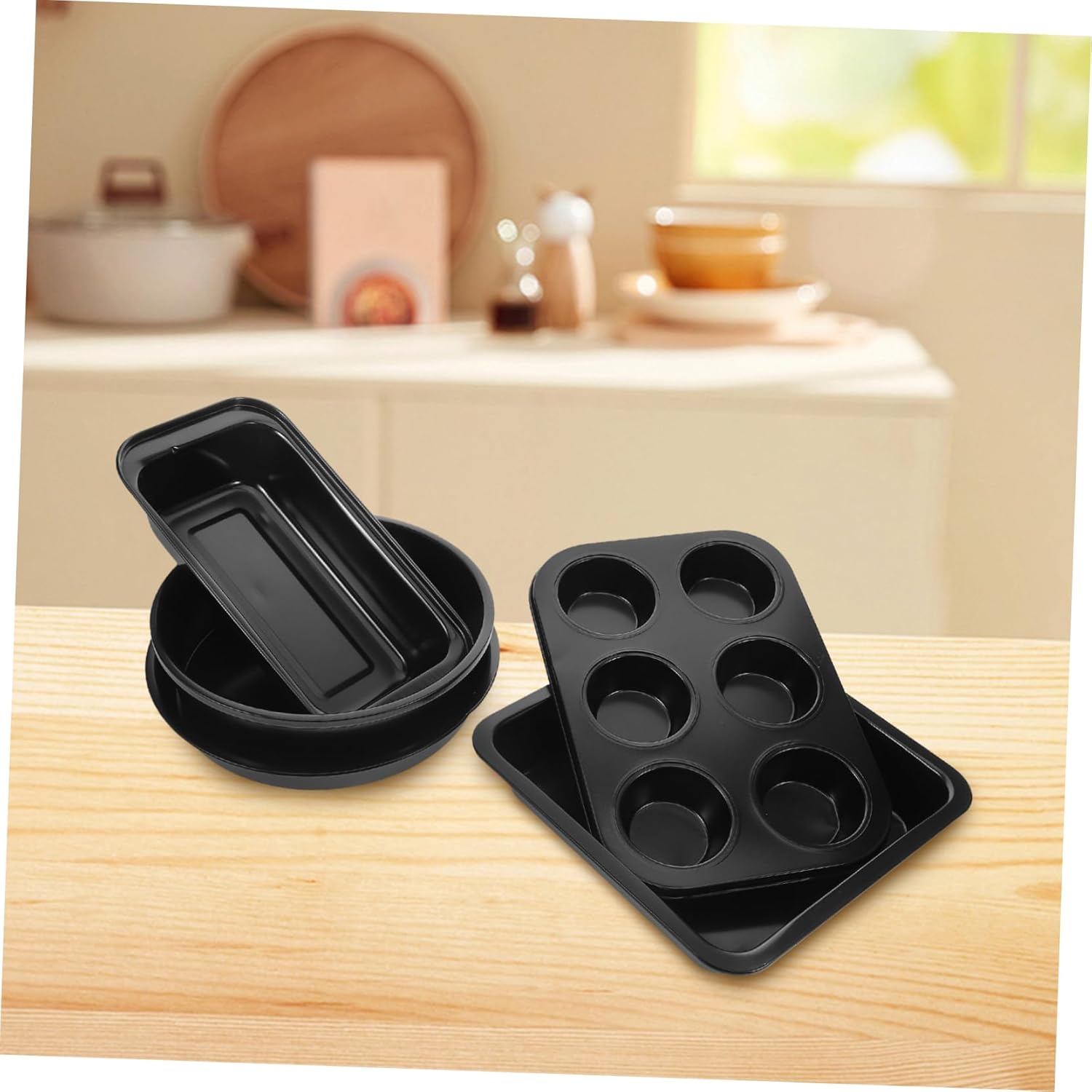 BESTYASH 5pcs Non-stick Baking Set for Oven Versatile Cake Muffin Pizza and Loaf Pans Complete Bakeware Collection for Home Bakers Black Cookware Essentials
