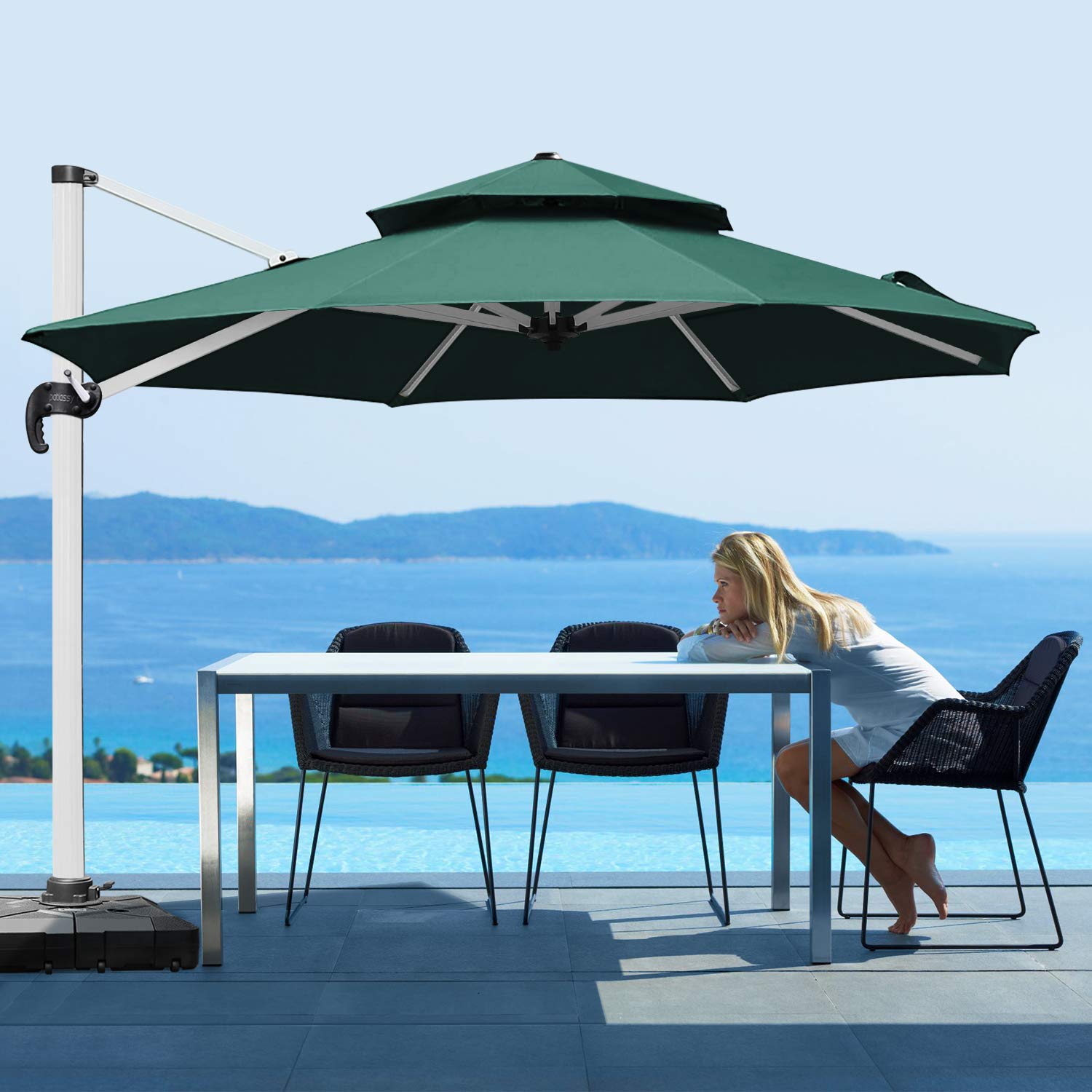 Patiassy 10 Ft Double Top Windproof Offset Patio Umbrella Outdoor Round Umbrella Large Cantilever Umbrella With Heavy Duty No Rust Aluminum Frame For Garden Backyard And Pool Green Buy Online In
