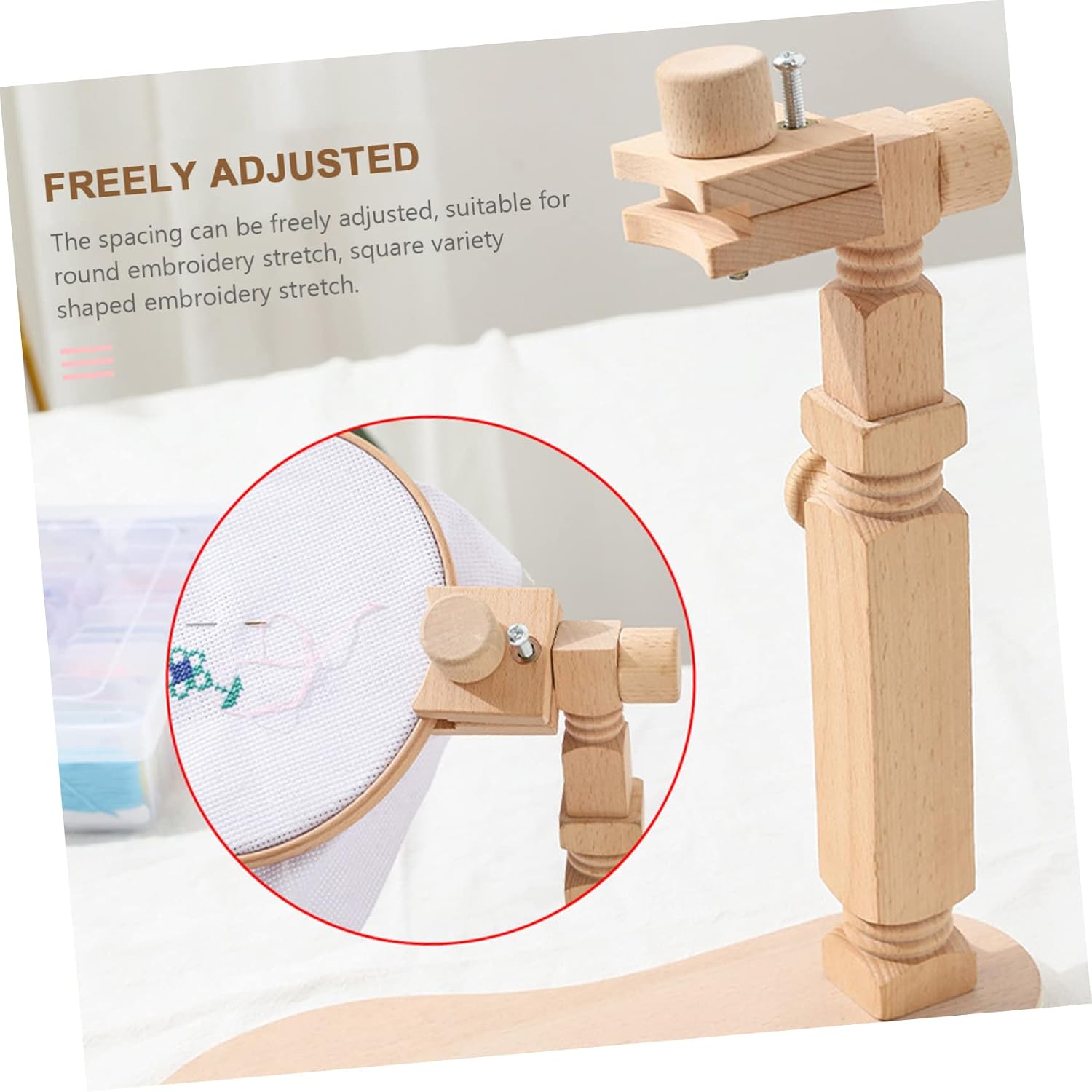 JEWEDECO Wood Embroidery Stand Adjustable Rotating Cross Stitch Frame Embroidery Rack for Beginners Handmade Tool