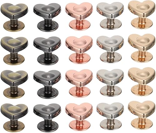 EXCEART Remaches para manualidades de cuero, 20 juegos en forma de corazón, colores surtidos, para bolsos, zapatos, cinturones