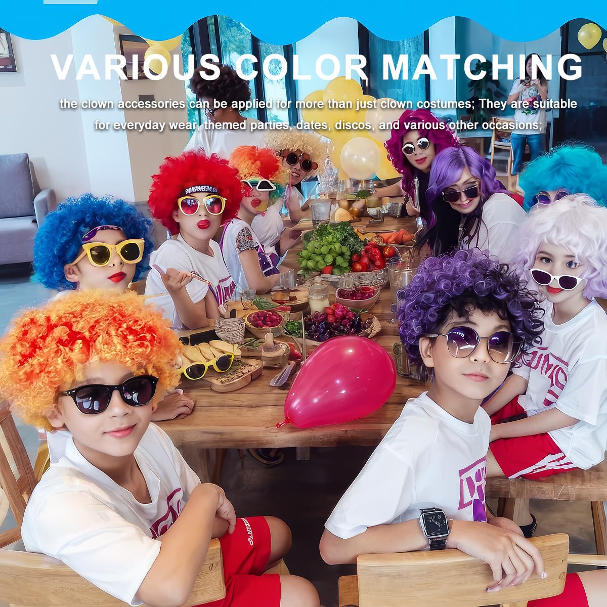 Pack of 2 Funny Clown Curly Afro Wigs, Rainbow Wigs Colorful Clown Wig,Crazy Afro Wig 70's 80's Disco Theme For Little Youth Adult Women Men's Party Halloween Costume Prank (Black) - Image 3