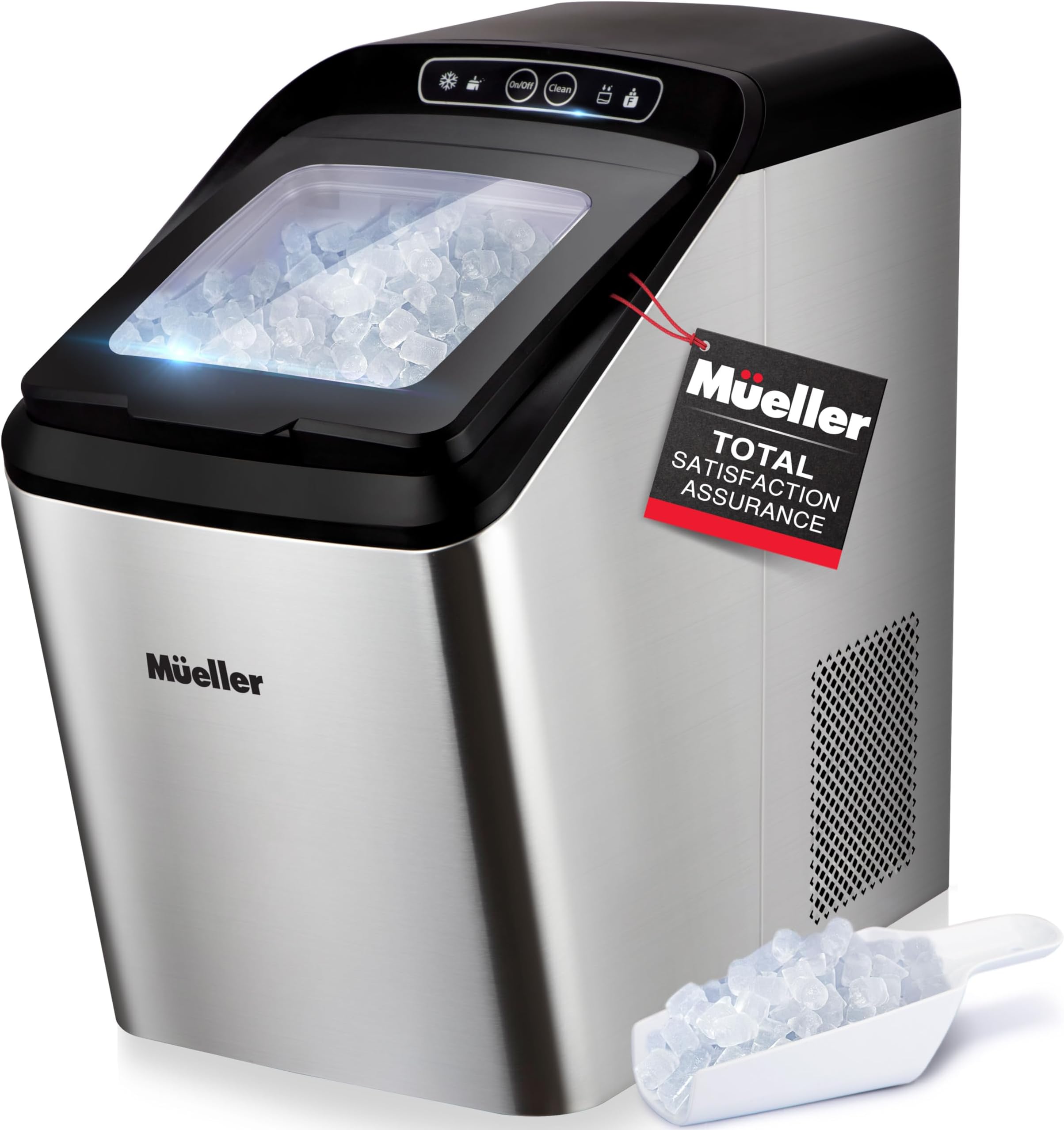 Mueller Countertop Nugget Ice Maker – Quiet, Heavy-Duty Ice Machine, 30 lbs Daily, 3 QT Tank, Compact & Portable, Includes Basket - Self-Cleaning Feature