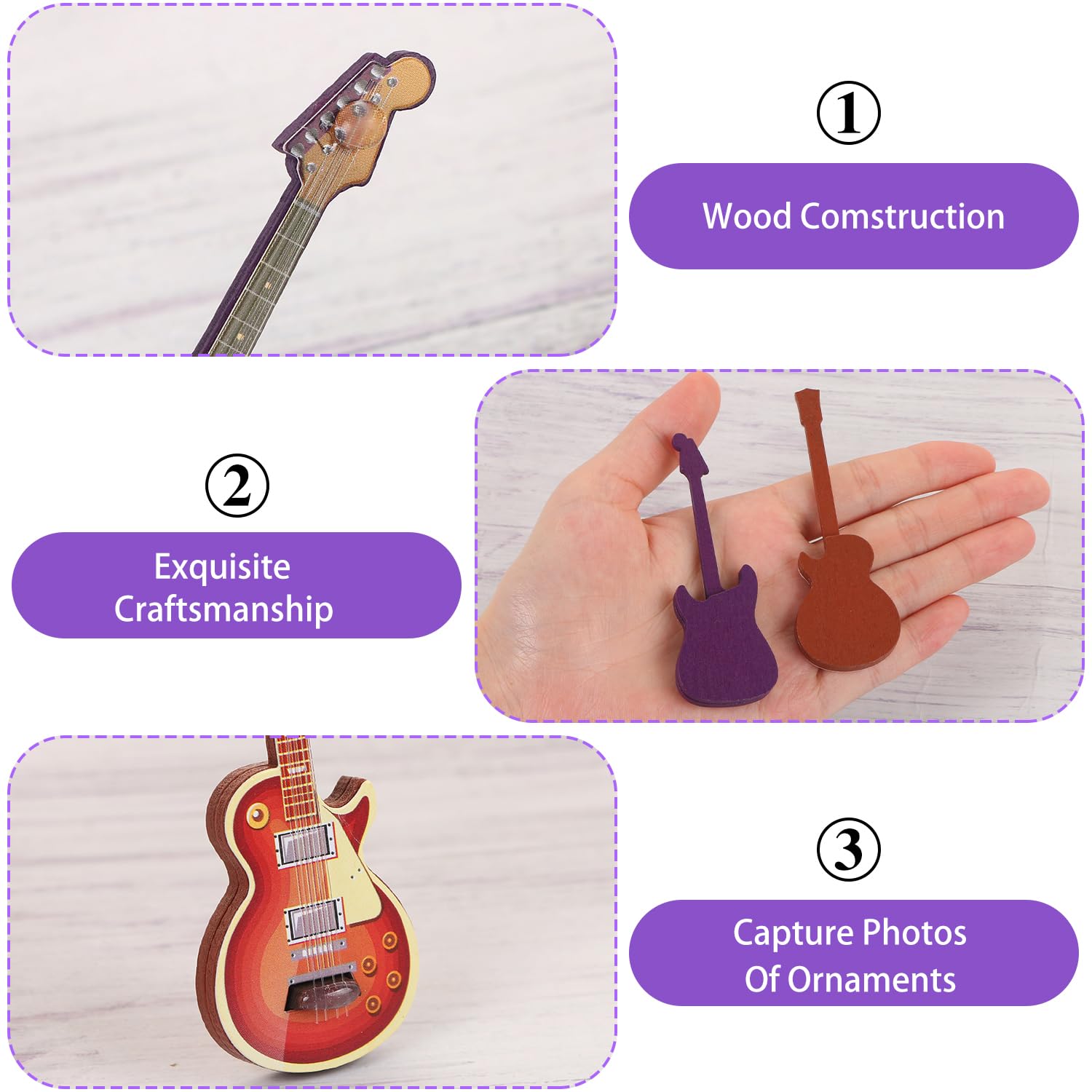 UHOMENY 4pcs Mini Guitar Set Wooden Miniature Musical Instrument Ornament Small Guitar Statue for Doll House Model Home Mini Music Room Landscape Decorations - Image 3
