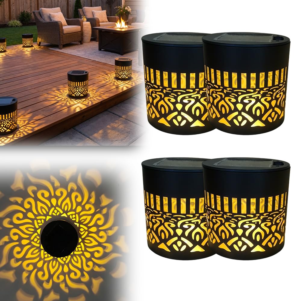 Solar Lanterns for Outside 2 Pack, 2026 Newest Solar Lanterns Light, Black Metal Cut-Out Pattern, Decorative Solar Mandala Lights, Outdoor Hanging Tabletop Patio Garden Light Decoration (4, A)