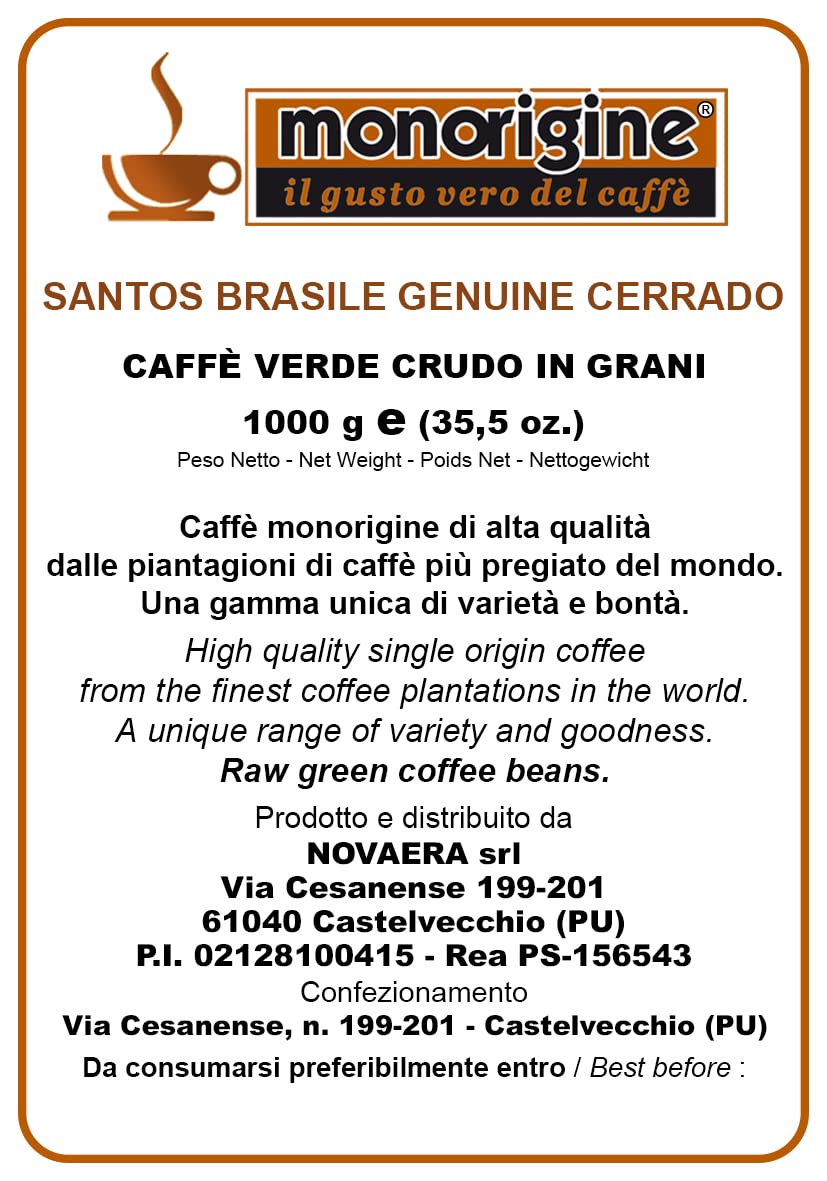 Arabica Green Coffee beans Santos Brasile Genuine Cerrado - 1 Kg