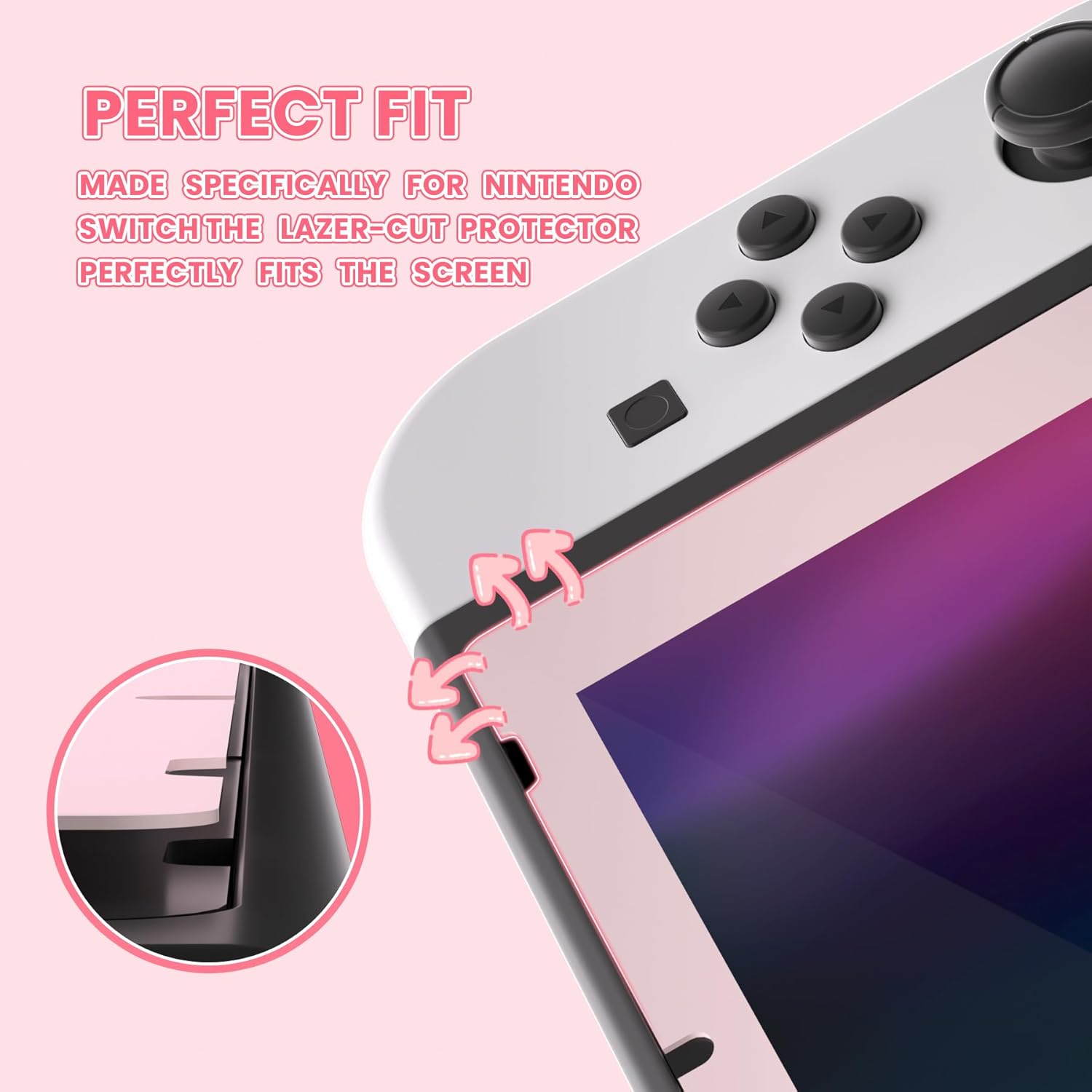 eXtremeRate 2 Pack Cherry Blossoms Pink Border Transparent HD Clear Saver Protector Film, Tempered Glass Screen Protector for Nintendo Switch [Anti-Fingerprint, Shatterproof, Bubble-Free] - Image 6