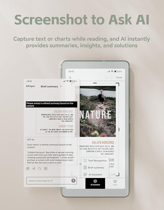 قارئ ورق AiPaper C مقاس 6.13 بوصة من VIWOODS مع شاشة ملونة، جهاز قارئ حبر إلكتروني مع إضاءة دافئة وباردة قابلة للتعديل، رفيع للغاية وخفيف الوزن، مدمج بالذكاء الاصطناعي، سعة تخزين 128 جيجابايت