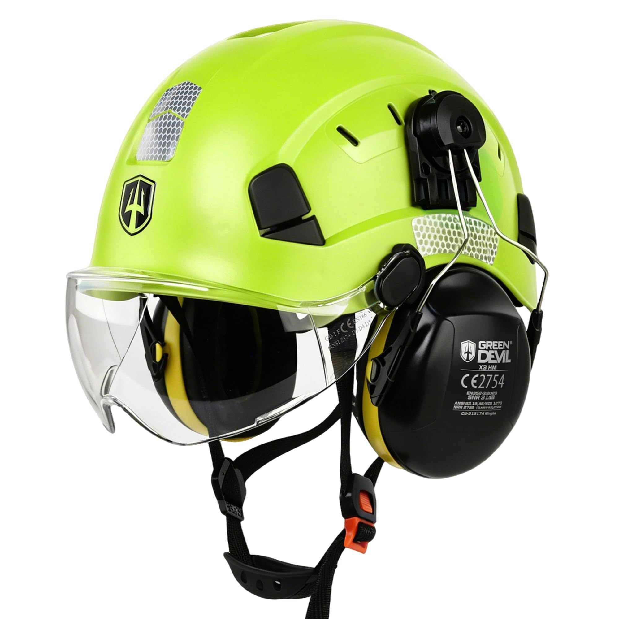 GREEN DEVIL Mervex Vent 3-in-1 Sicherheitshelm Set EN 397 | Arbeitshelm Bauhelm mit Visier (Klar/Getönt) & Gehörschutz SNR 32 dB | ABS Industriehelm 53-63cm für Baustelle Forstwirtschaft Höhenarbeit