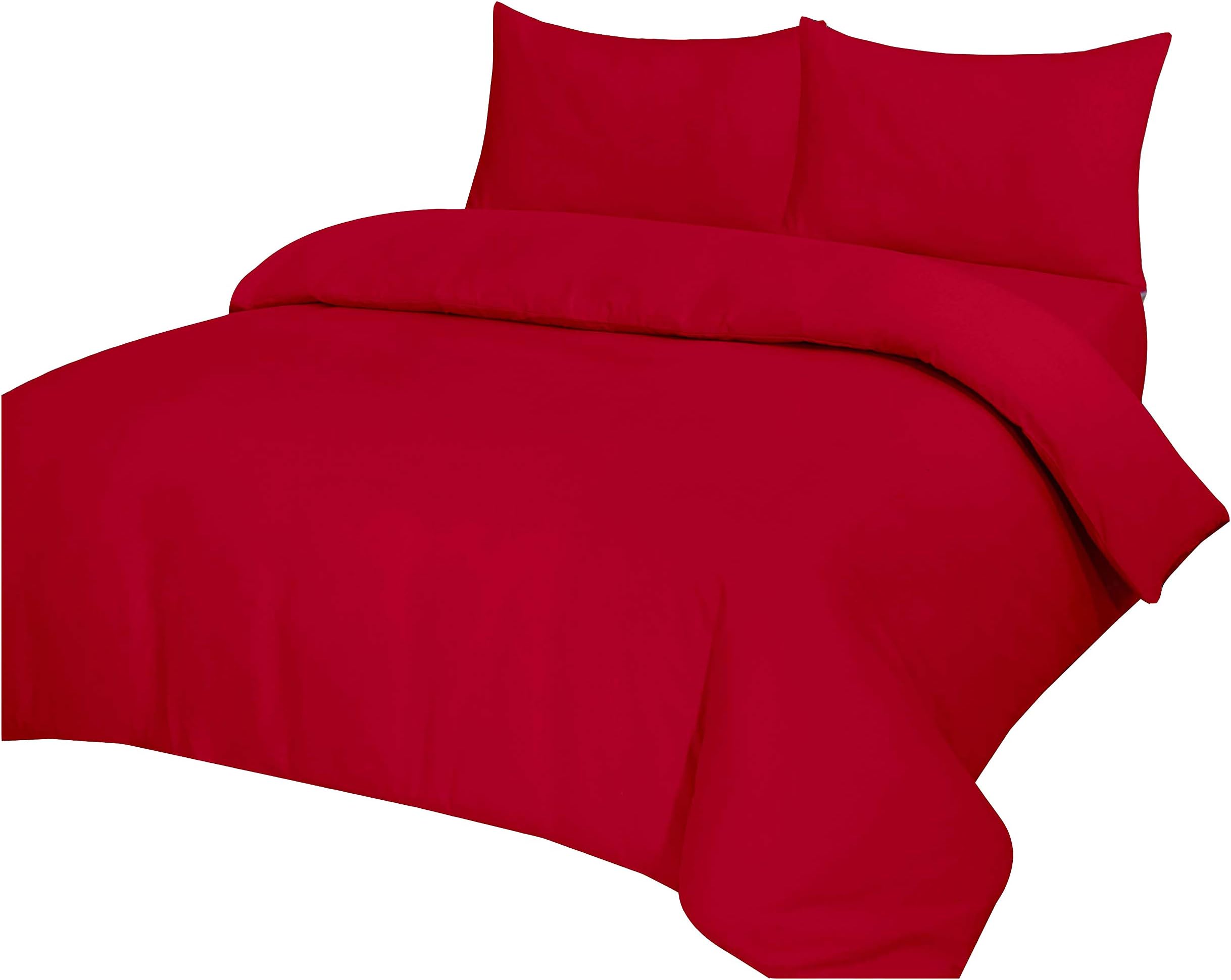 MAS International Ltd Brushed Cotton Duvet Sets Thermal Flannelette Plain Dyed Cosy Home Bedding Set with Pillow Case Super Soft Plain Colors Quilt Covers Non Iron Easy Care - (King, Red)