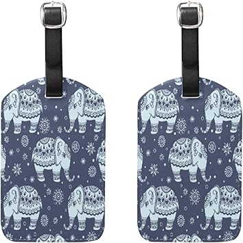 amazon com otvee luggage tags set of 2 packs elephant ethnic luggage tags for suitcase travel bag baggage cruise ships pu leather name id card labels with full back privacy cover women men