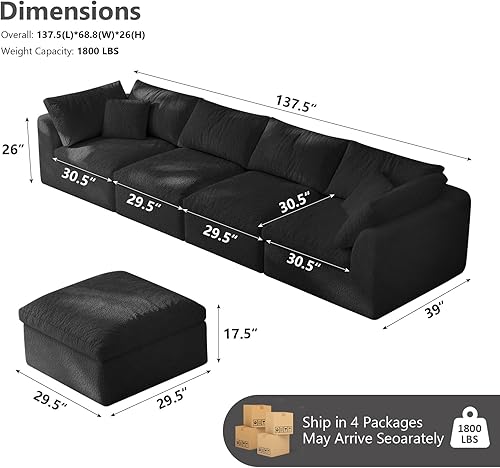 Miniatura 2 de Cloud - Sofás seccionales para sala de estar, sofá convertible con otomana, sofá modular con asiento profundo, no requiere montaje con almohadas