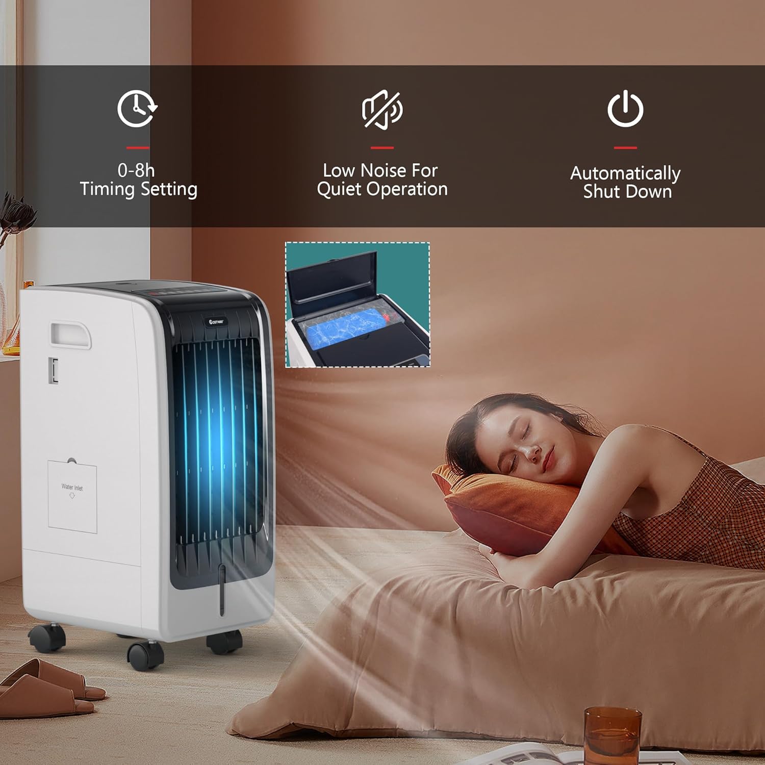 BANGTANE Evaporative Air Cooler, 3-In-1 Portable Cooling Fan w/ 3 Speeds & Modes, Air Humidifier w/Remote Control, 8H Timer & 6L Water Tank, Ideal for Home & Office
