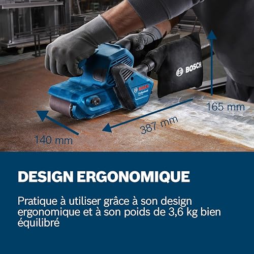 Bosch Professional Ponceuse à bande GBS 750 (moteur 850 W, y compris bande abrasive textile, sac à poussières) - 4