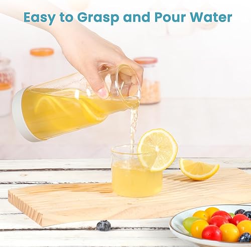 Miniatura 4 de Juego de jarras de agua y vidrio, jarra de noche con posavasos de silicona, jarra de agua con taza de vidrio para mesita de noche, dispensador de