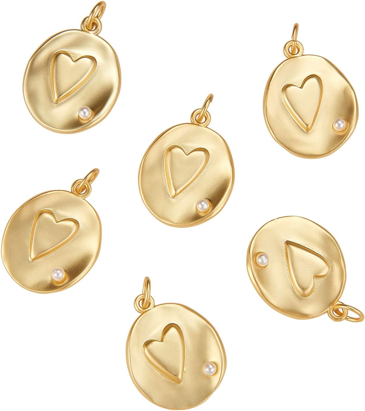 Airssory 5 Pcs Matte Gold Charms Pendants with Acrylic Pearl Beads Oval with Heart Shape Brass with Real Gold Plated for DIY Jewelry Making Craft - 27~29mm