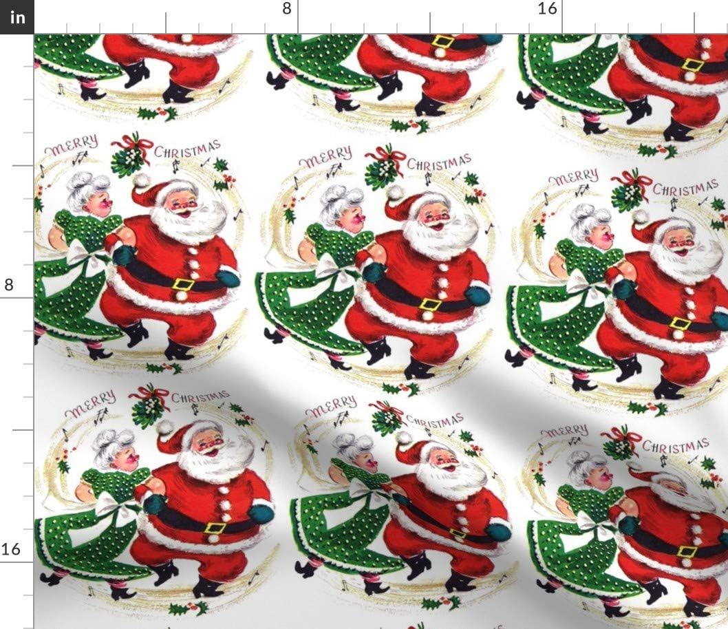 Spoonflower Fabric - Christmas Xmas Santa Claus Musical Notes Music Dancing Dance Vintage Printed on Petal Signature Cotton Fabric by The Yard - Sewing Quilting Apparel Crafts Decor