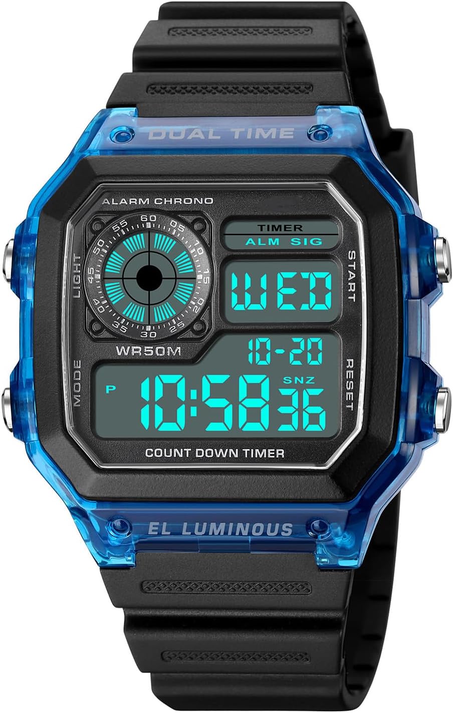 Men's Digital Multi-Function Watches Dual Time Alarm Stopwatch Countdown Backlight Waterproof Watch