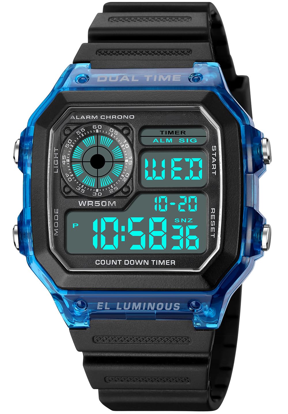 PASOY Men's Digital Multi-Function Watches Dual Time Alarm Stopwatch Countdown Backlight Waterproof Watch