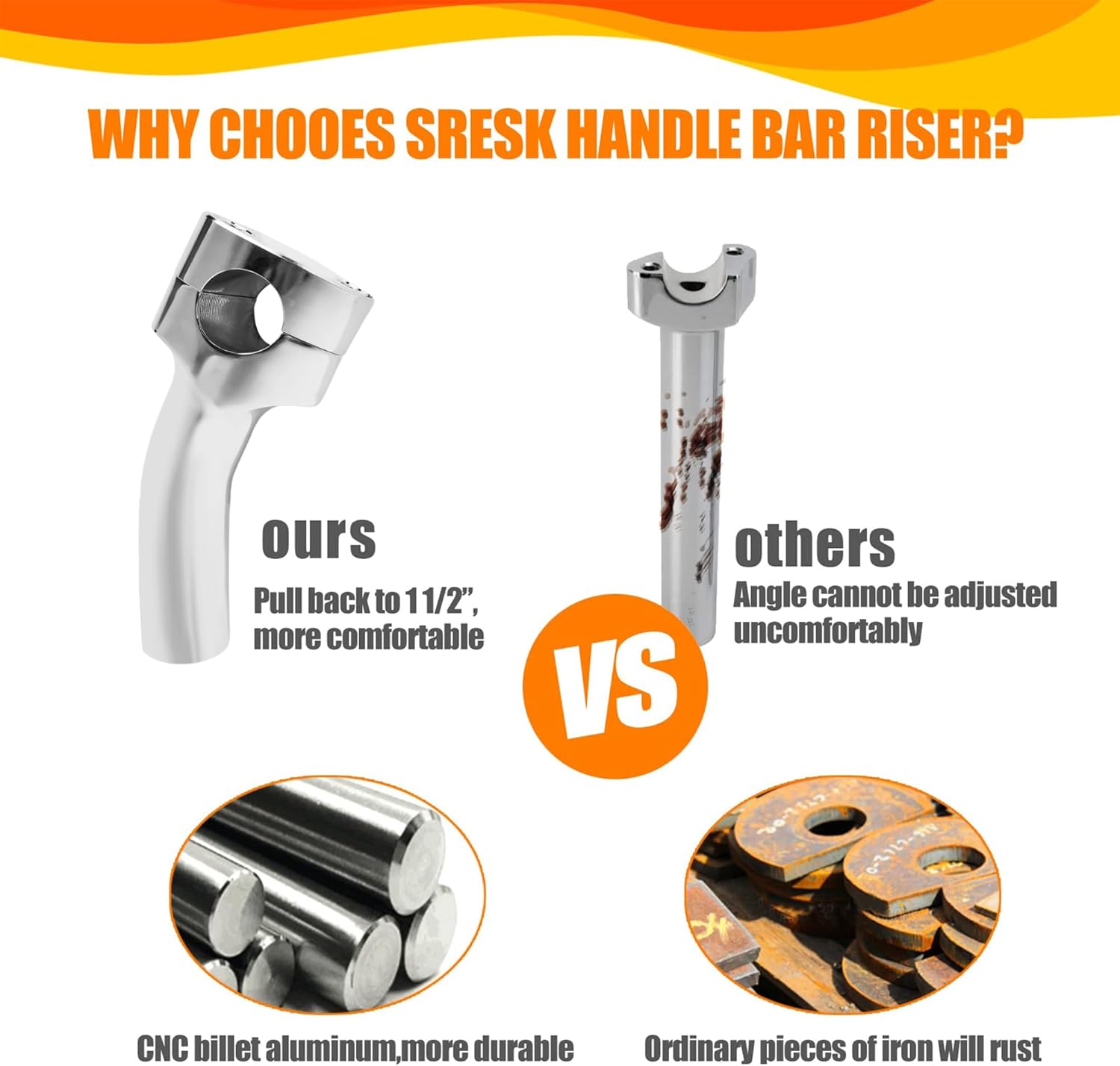 1 inch Handlebar Riser Clamp Round, 4 inch Height Increase Motorcycle Pullback Handlebar Universal Accessories Compatible with Harley Dyna Softail Honda Kawasaki Vulcan Yamaha (Chrome)