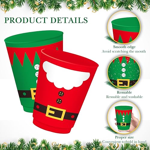 Miniatura 3 de Nuenen 24 vasos de Navidad reutilizables de 16 onzas, vasos de plástico con texto en inglés "Merry Christmas", vasos de elfo de Papá Noel para
