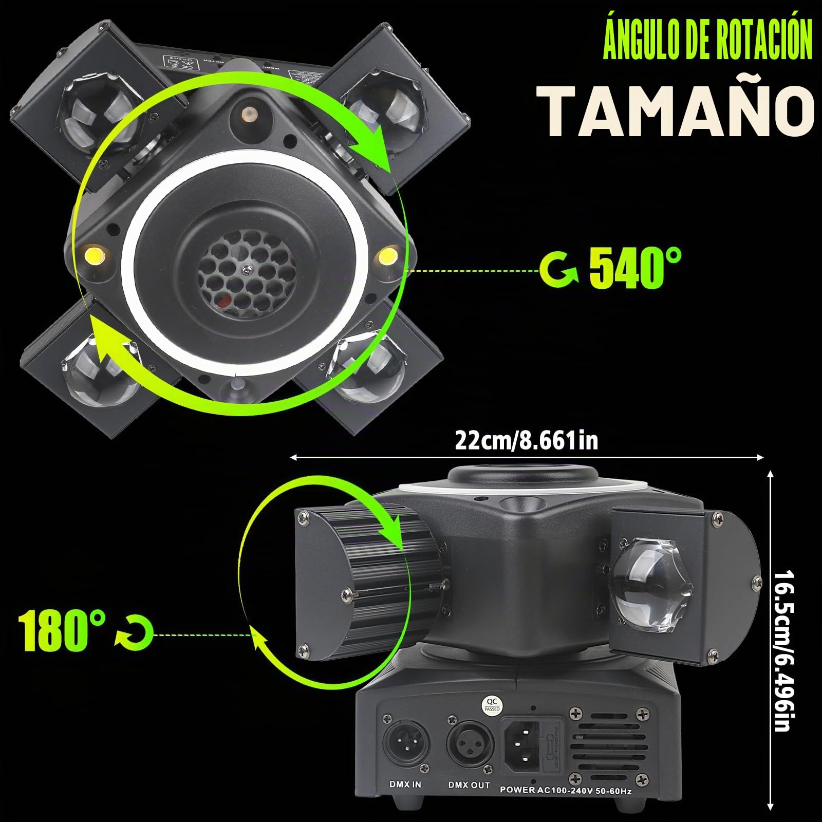 Luces de DJ de cabeza móvil de 4 brazos, luces de fiesta para interiores con control remoto de 120 W RGBW 4 en 1, luz LED DMX512 y luz de discoteca giratoria activada por sonido