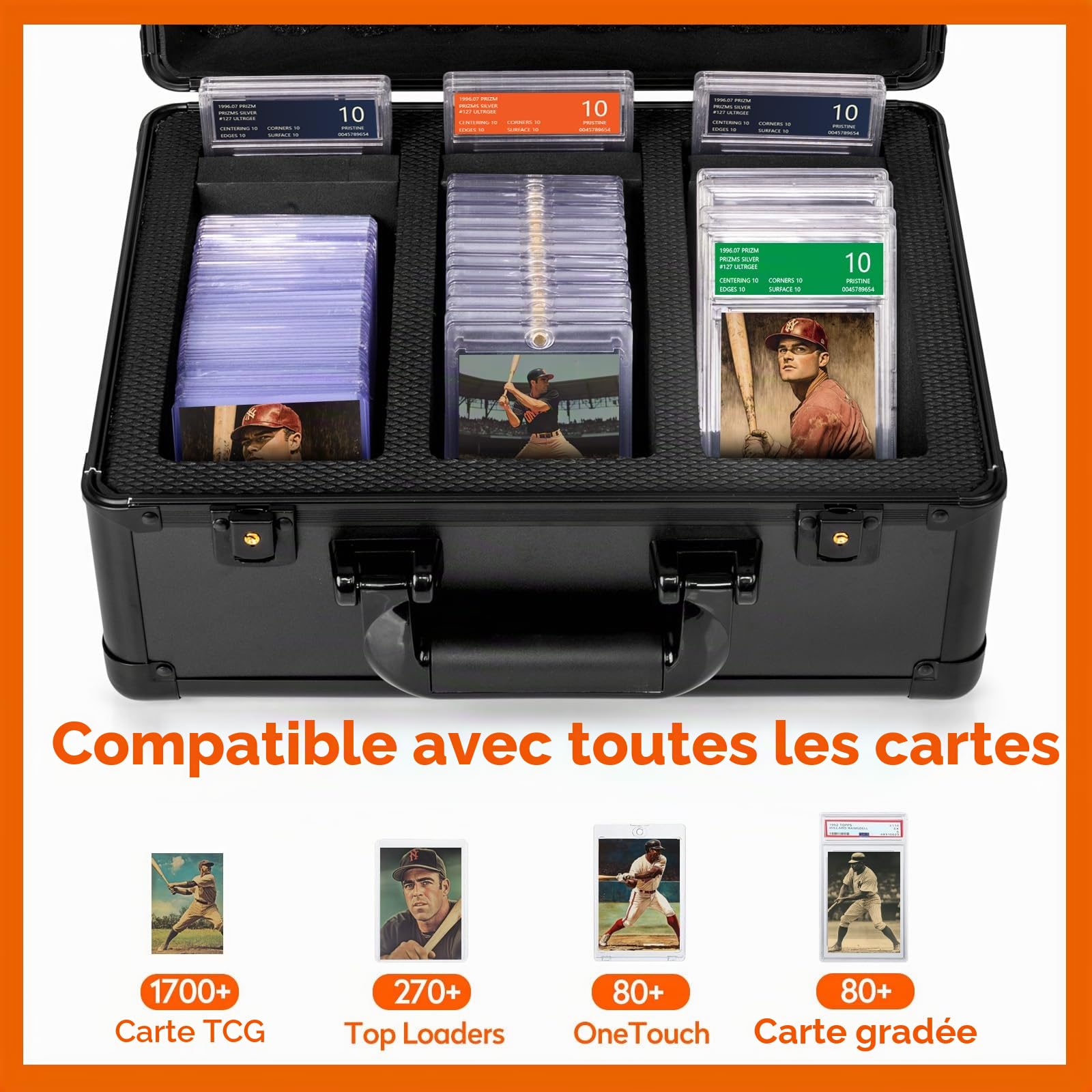 Boîte de Rangement pour Cartes Graduées, Support pour Slabs PSA, Boîte Rigide pour Stockage de Cartes de Collection pour Cartes Sportives, Top Loaders, One Touch - 3 Rangs