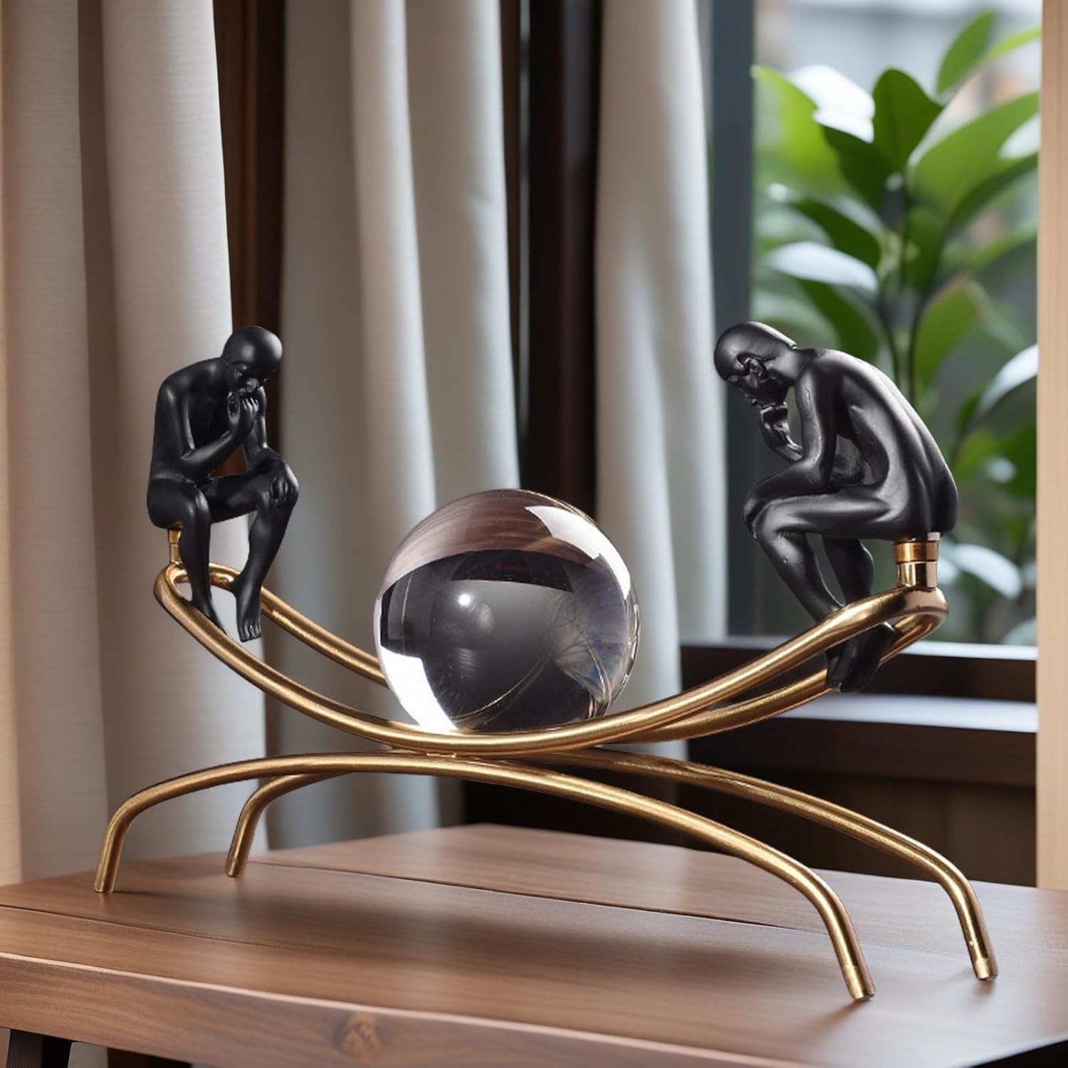 The Thinker Thinking Man Statue with Crystal Ball Sculpture Figurine, Home Office Living Room Desktop Display Decoration - Image 7