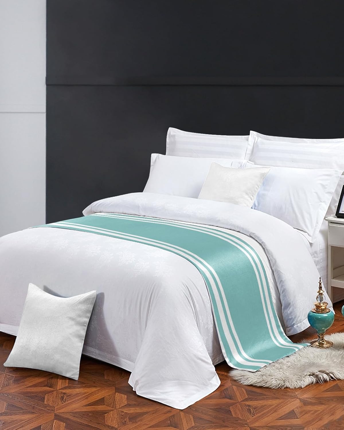 Teamery Bed Runners & Scarves, Blue Stripes Bed Runner, Bed Scarf Protector Decorative Accent Bedding Scarf for Hotels Homes and Guestrooms, 102 x 20 inches