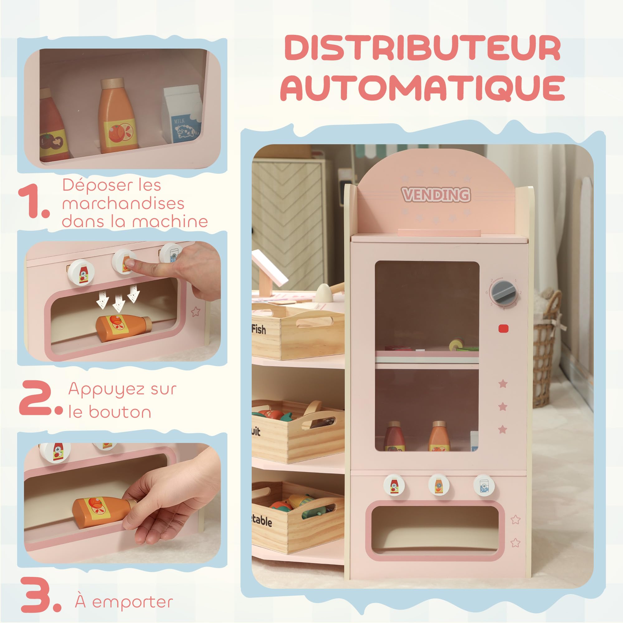 AIYAPLAY Supermercato Gioco per Bambini con registratore di Cassa 3+ Rosa