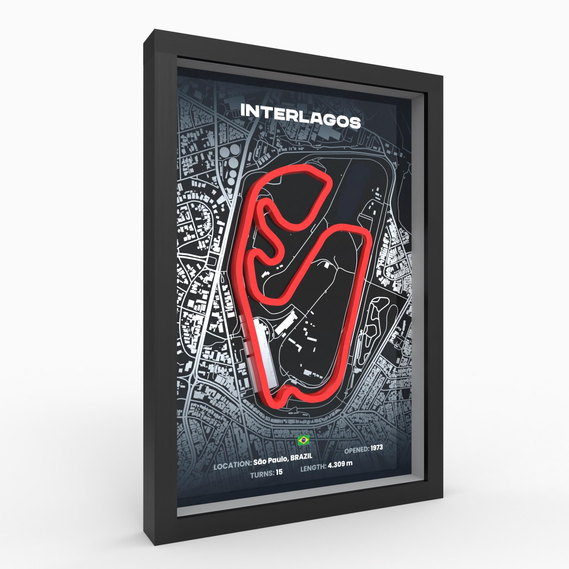 3D Motorsport Poster im Holzrahmen I Hochwertiger 3D Druck I Racetrack I Rennstrecken Poster I Geschenk für Mann oder Motorsportfans zu Weihnachten, Geburtstag