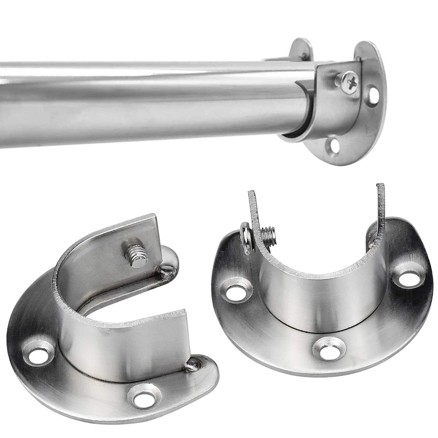 Cabilock 4 Stück Kleiderstangen-Halter – Silber, Aus Aluminium, Für Schränke Ohne Bohren, Stangenhalterung