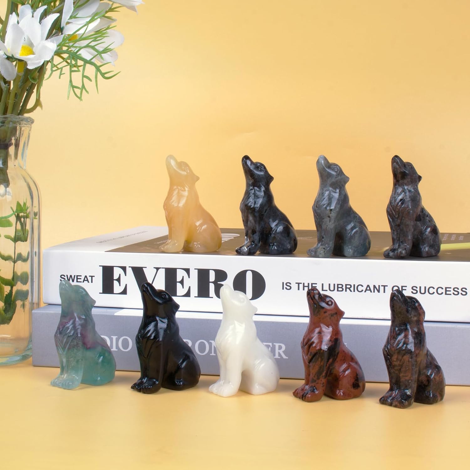 2 Inch White Jade Wolf Crystal Statue Wolf Decor Healing Crystal Wolf Figurines Hand Carved Stone Energy Gemstones for Luck Statue in Home and Office Meditation - Image 6