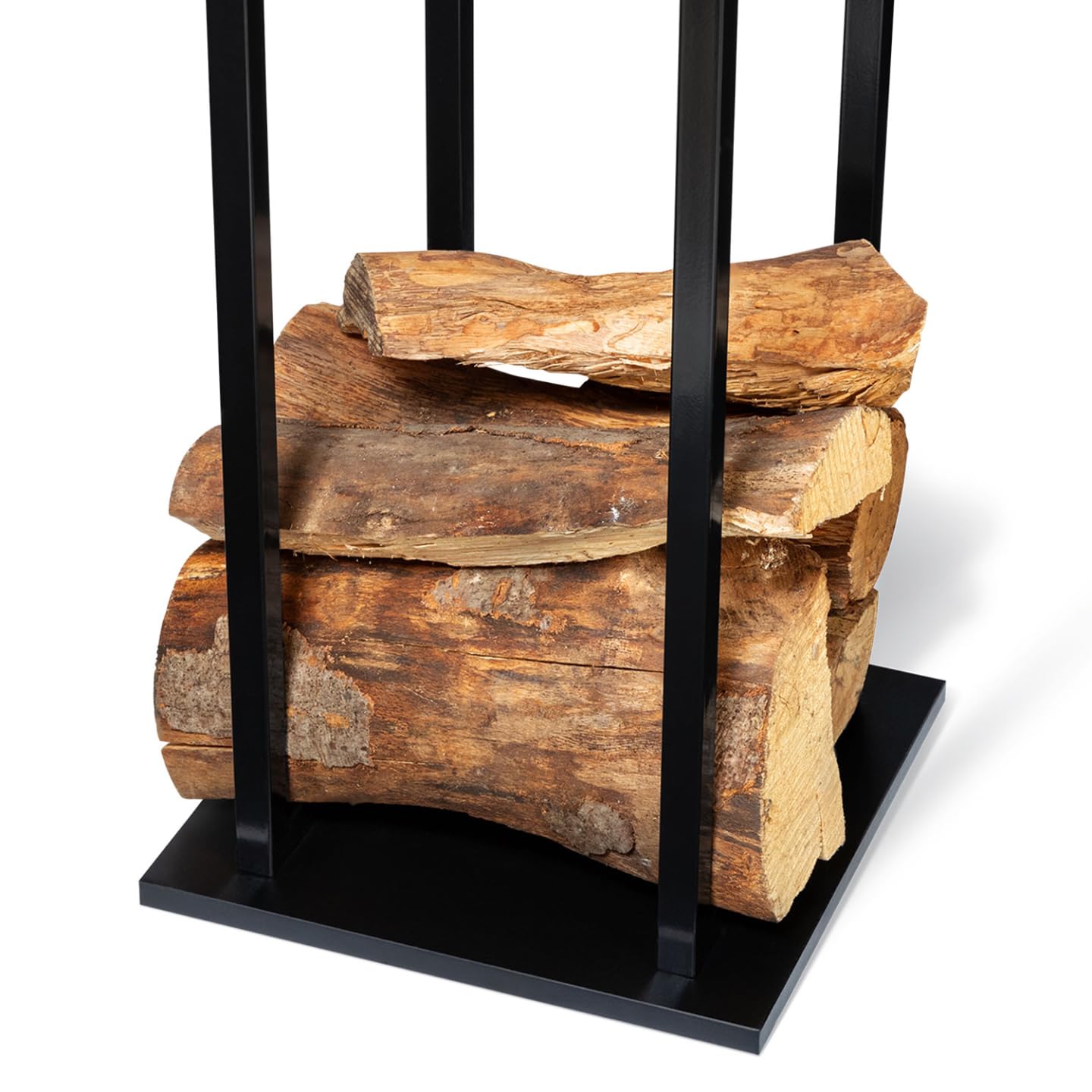 IDMarket - Range bûches Vertical Acier Noir avec étagère H.112 CM pour cheminée