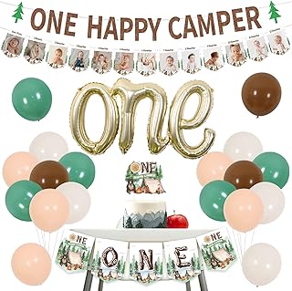 Kreatwow One Happy Camper Birthday Decorations 1st Birthday Camping Theme One Happy Camper Balloons Photo Banner Cake Topper High Chair Banner Retro Camper, First Birthday, Wild One, Camping 1st Birthday