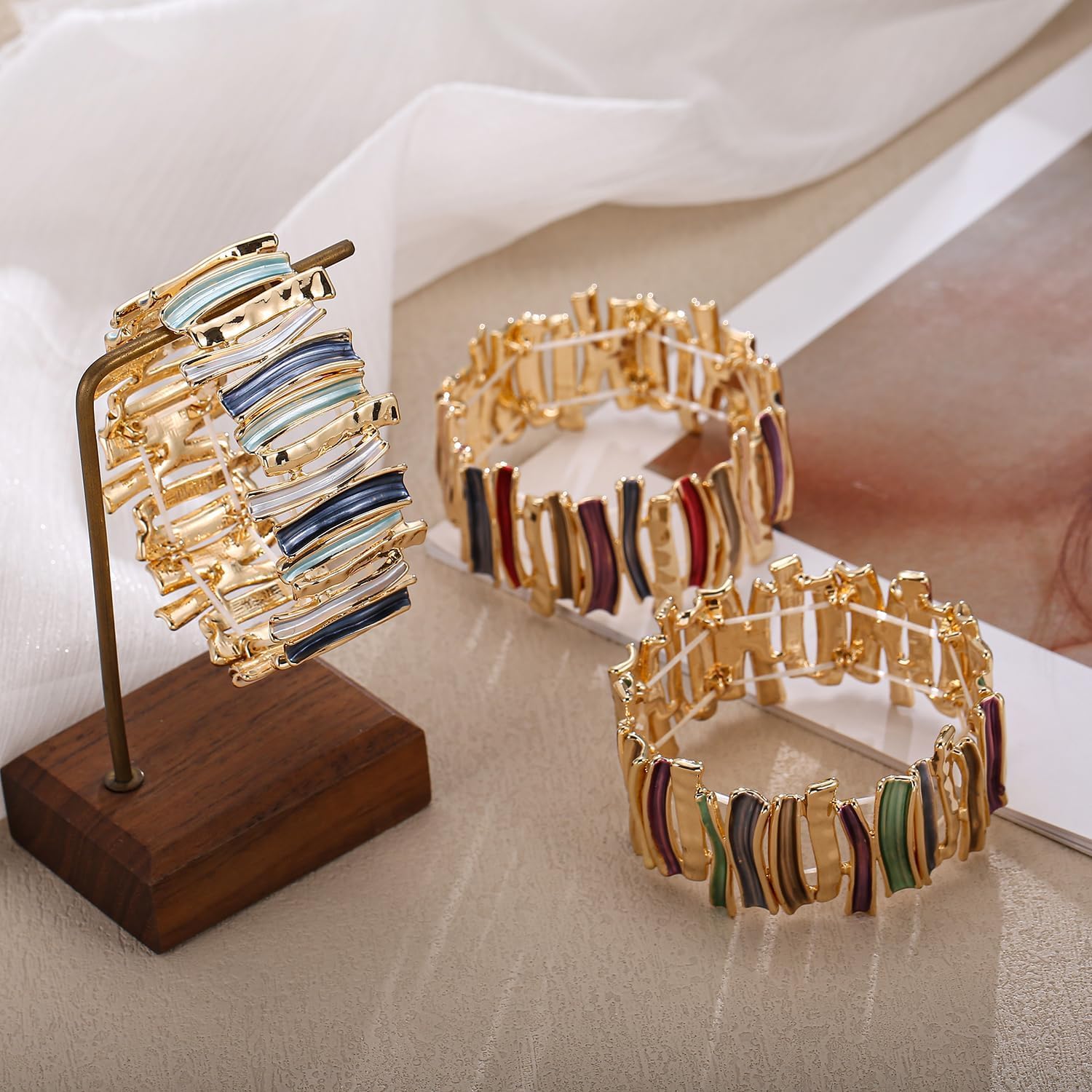 LUREME Punk Enamel Fantasy Bracelet - Vintage Multicolor Stretch Bangle for Women, Chunky Charm Elastic Jewelry (bl003622) - Image 6