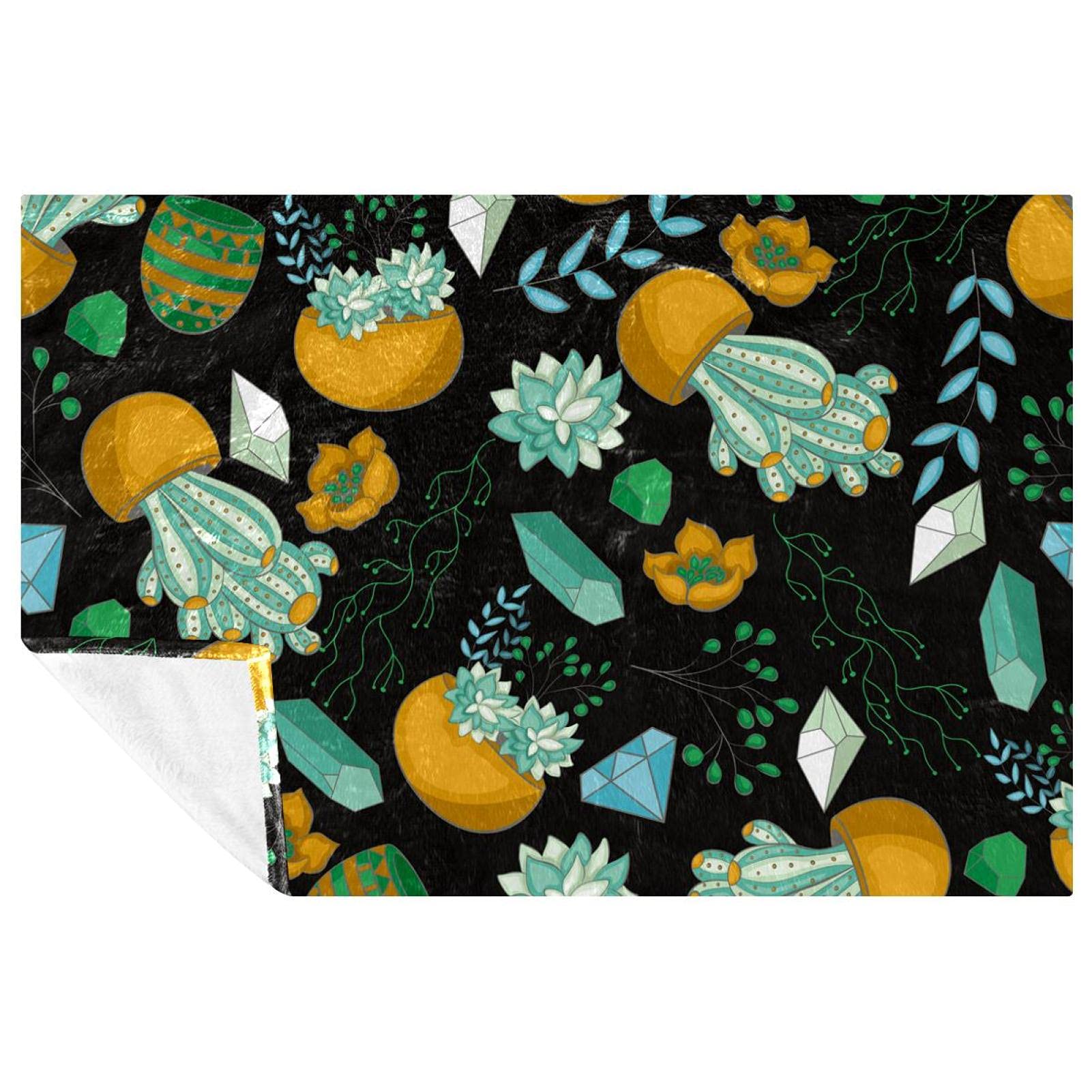 Couverture douce motif cactus 150x100 cm pour lit et canapé