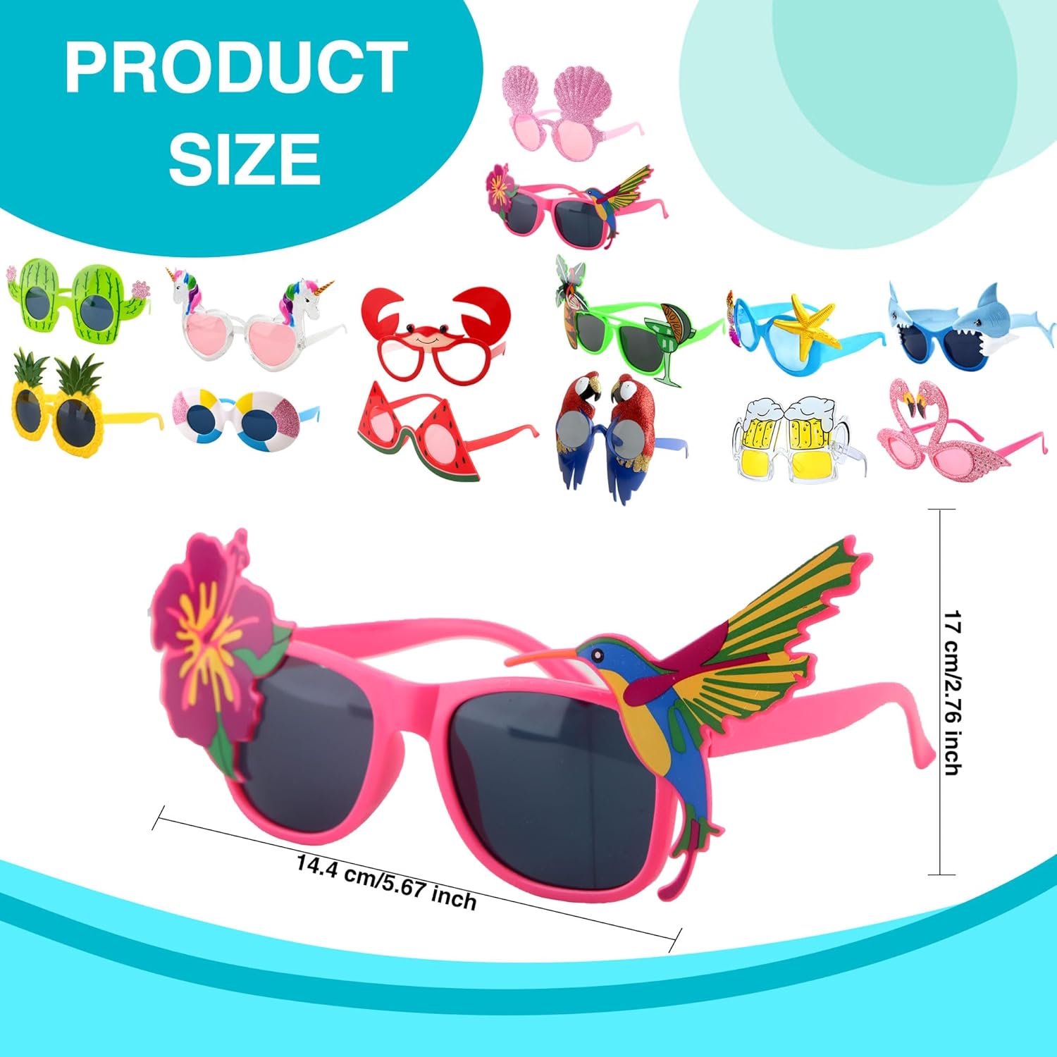 14 Pcs Luau Party Sunglasses Funny Hawaiian Party Sunglasses Tropical Beach Party Sunglasses for Kids Adults Hawaiian Beach Theme Party Supplies Favors… - Image 2