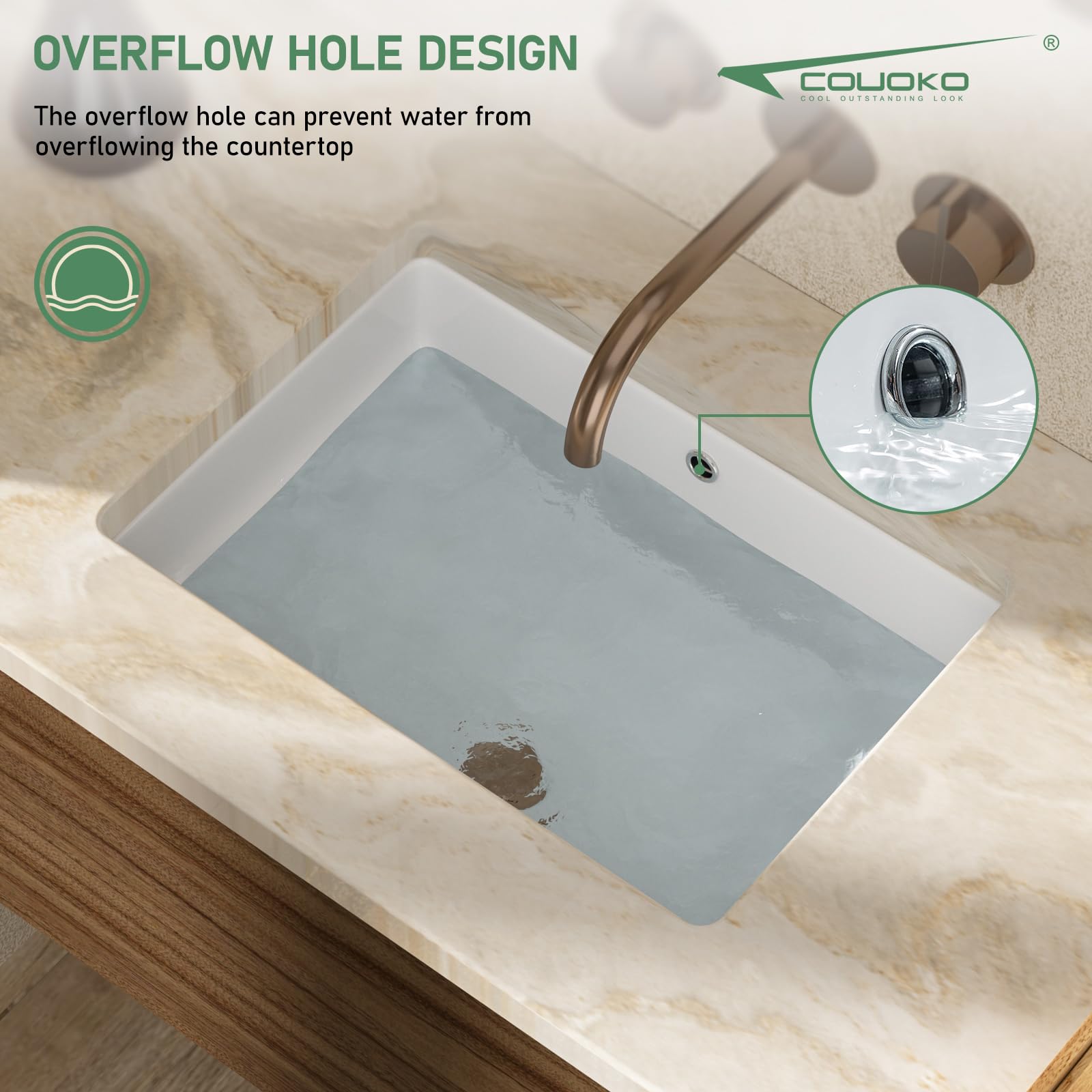 Fregadero de baño de 50 x 35,5 cm, rectangular, color blanco, de porcelana, lavabo, lavabo de cerámica blanca con desbordamiento
